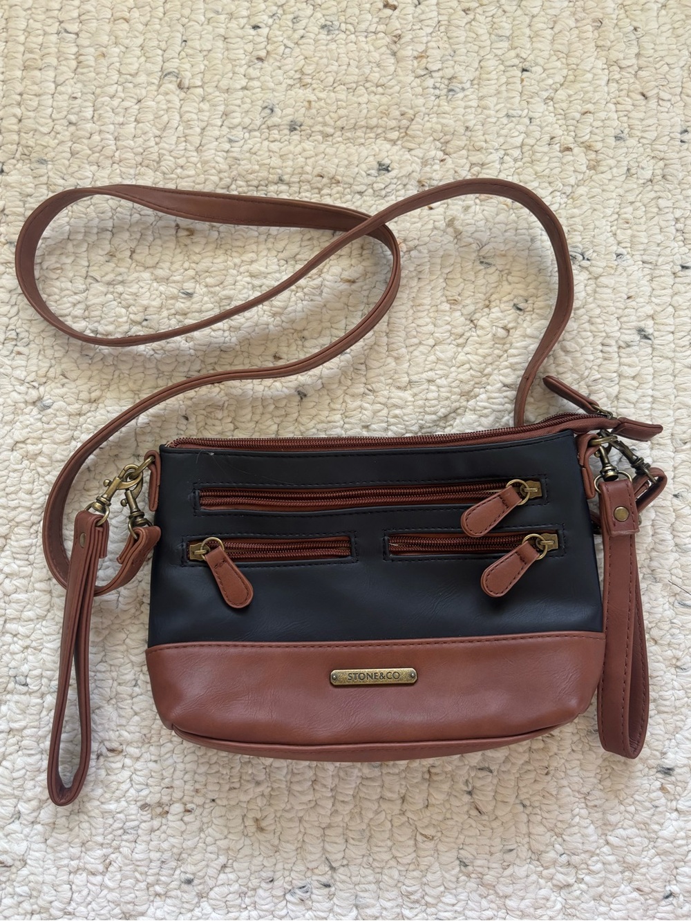 Stone & Co. Black and Brown Leather Crossbody Bag